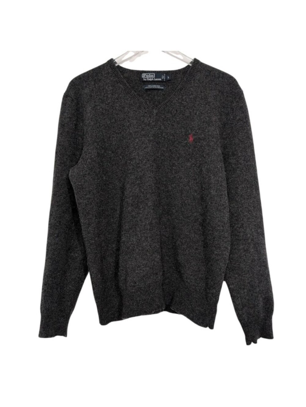 Polo Ralph Lauren Sweater Mens Size Large Gray 100% Lambswool Italian Yarn V Nec